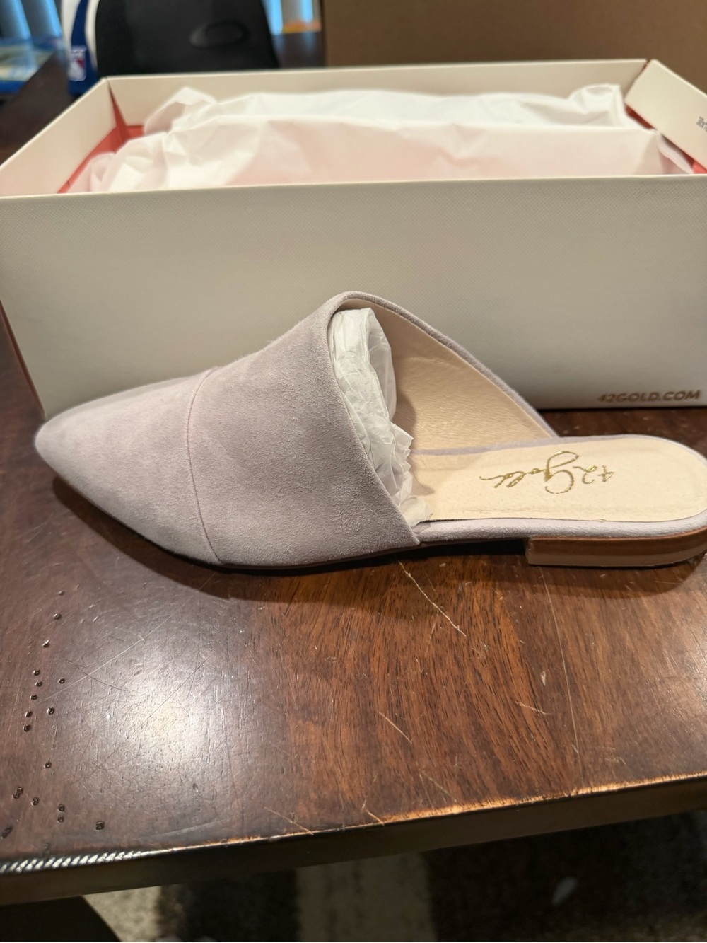 42Gold Castle/Fog Kid Suede Mules pointed toe shoes size  US 6½